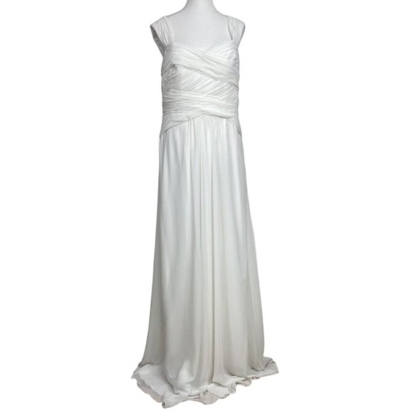 - MONIQUE LHUILLIER BRIDESMAID WHITE CHIFFON SLEEVELESS BRIDAL WEDDING DRE… - Picture 1 of 11